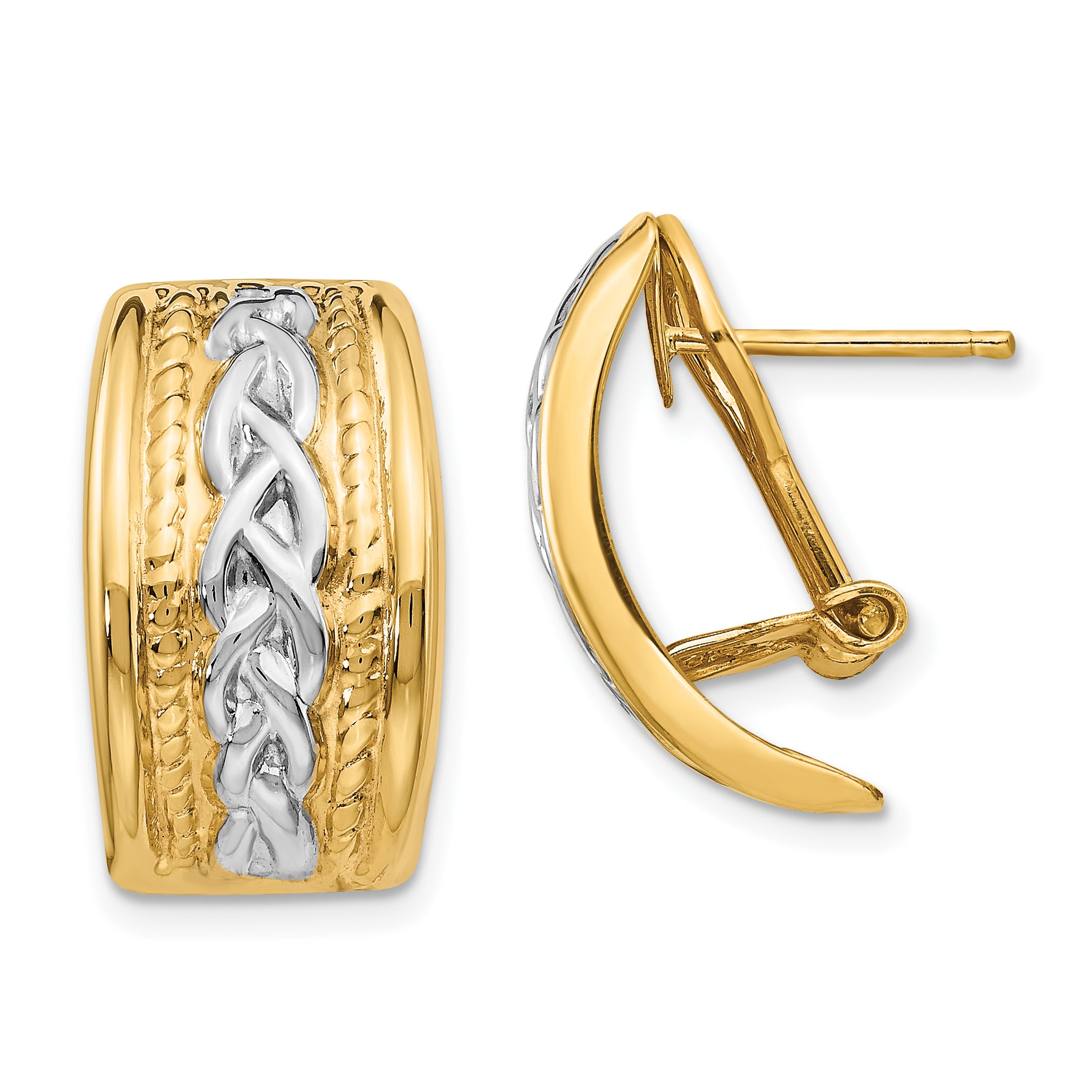 14k Polished & Rhodium Omega Back Post Earrings Main image
