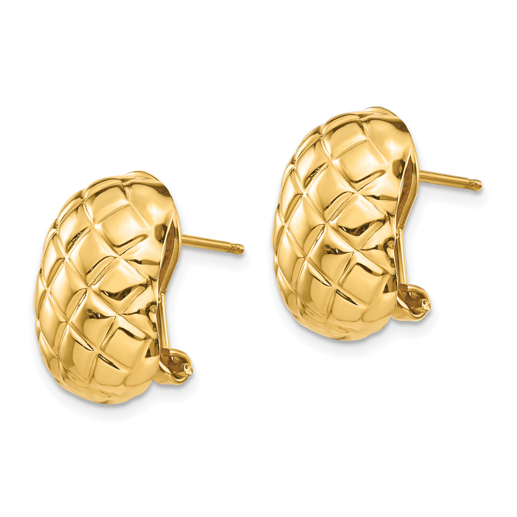 14k Polished Quilted Omega Back Post Earrings