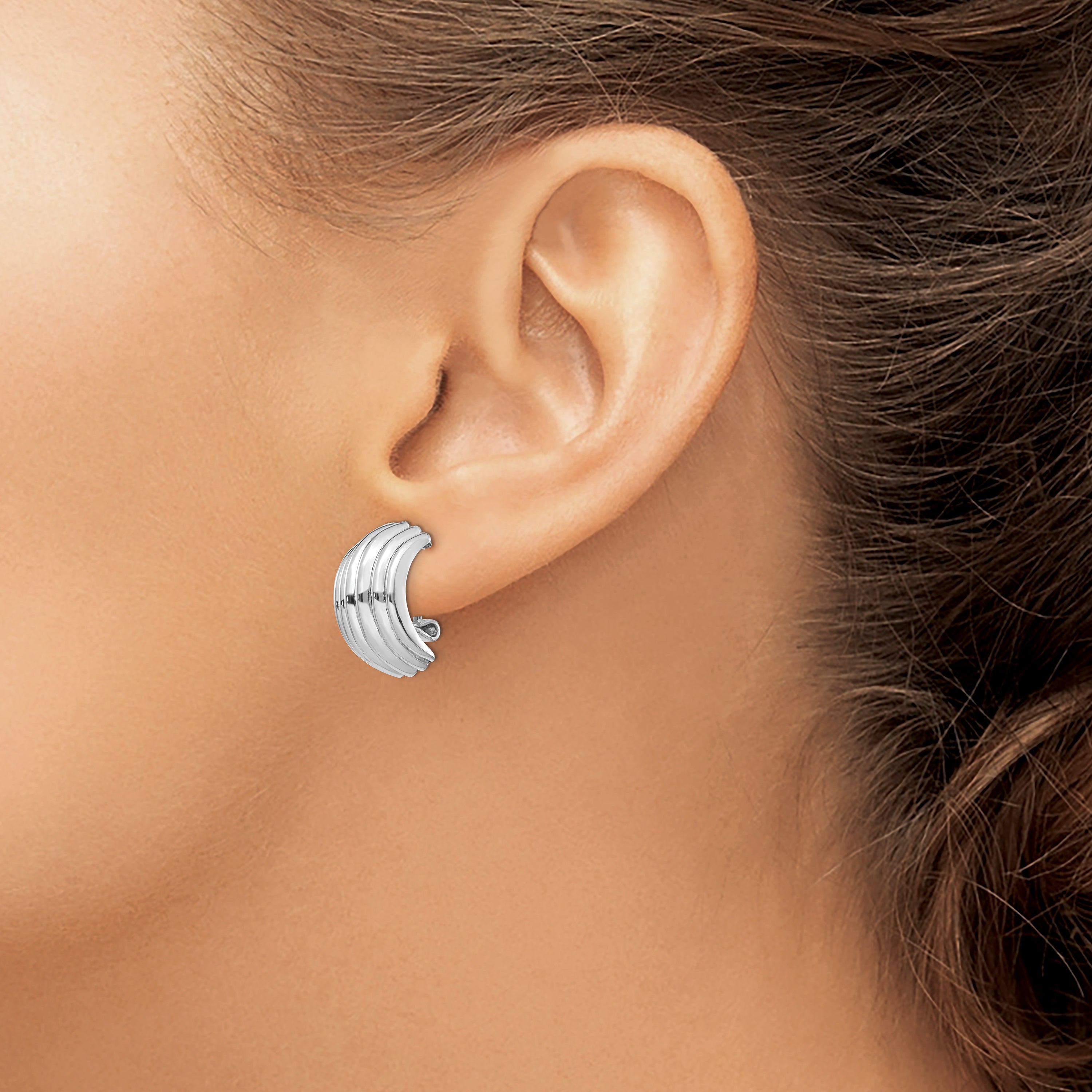 14k White Gold Ribbed Omega Back Post Earrings