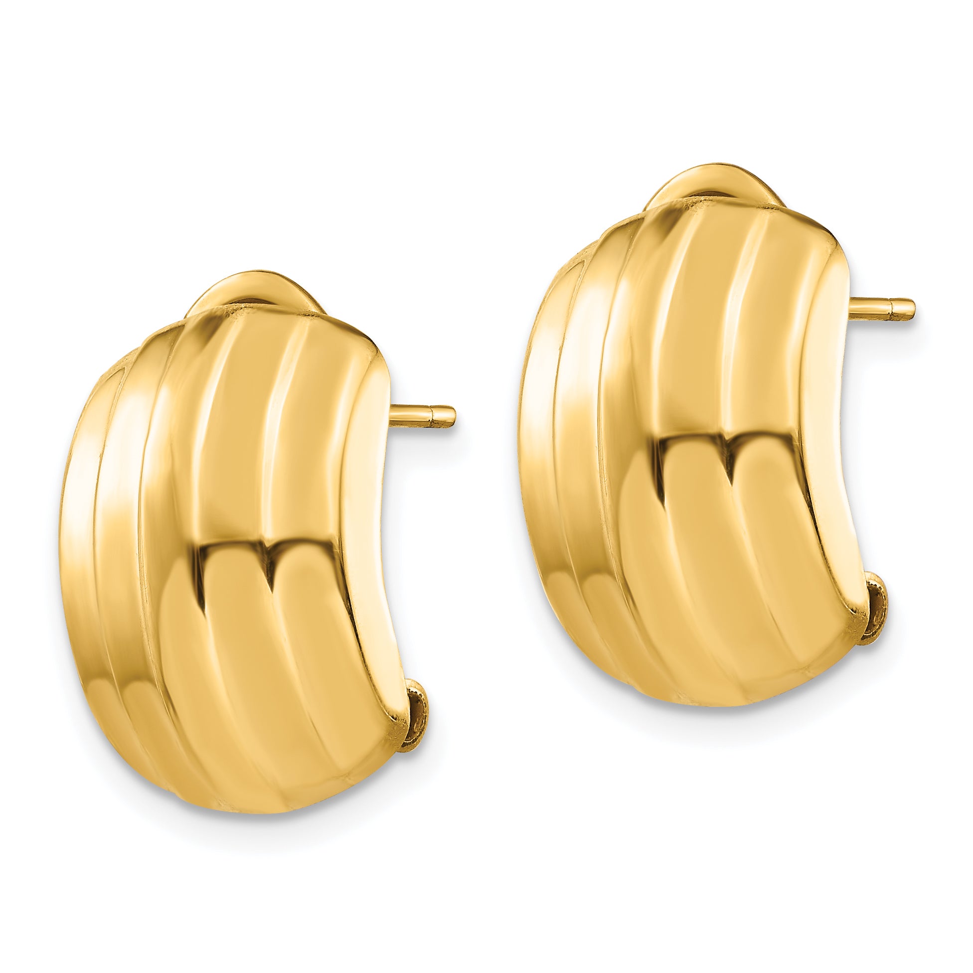 14k Polished Ribbed Omega Back Post Earrings Secondary image