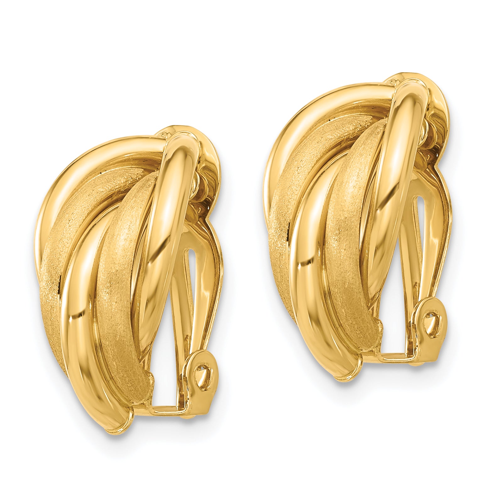 14K Polished and Satin Omega Clip Non-pierced Earrings