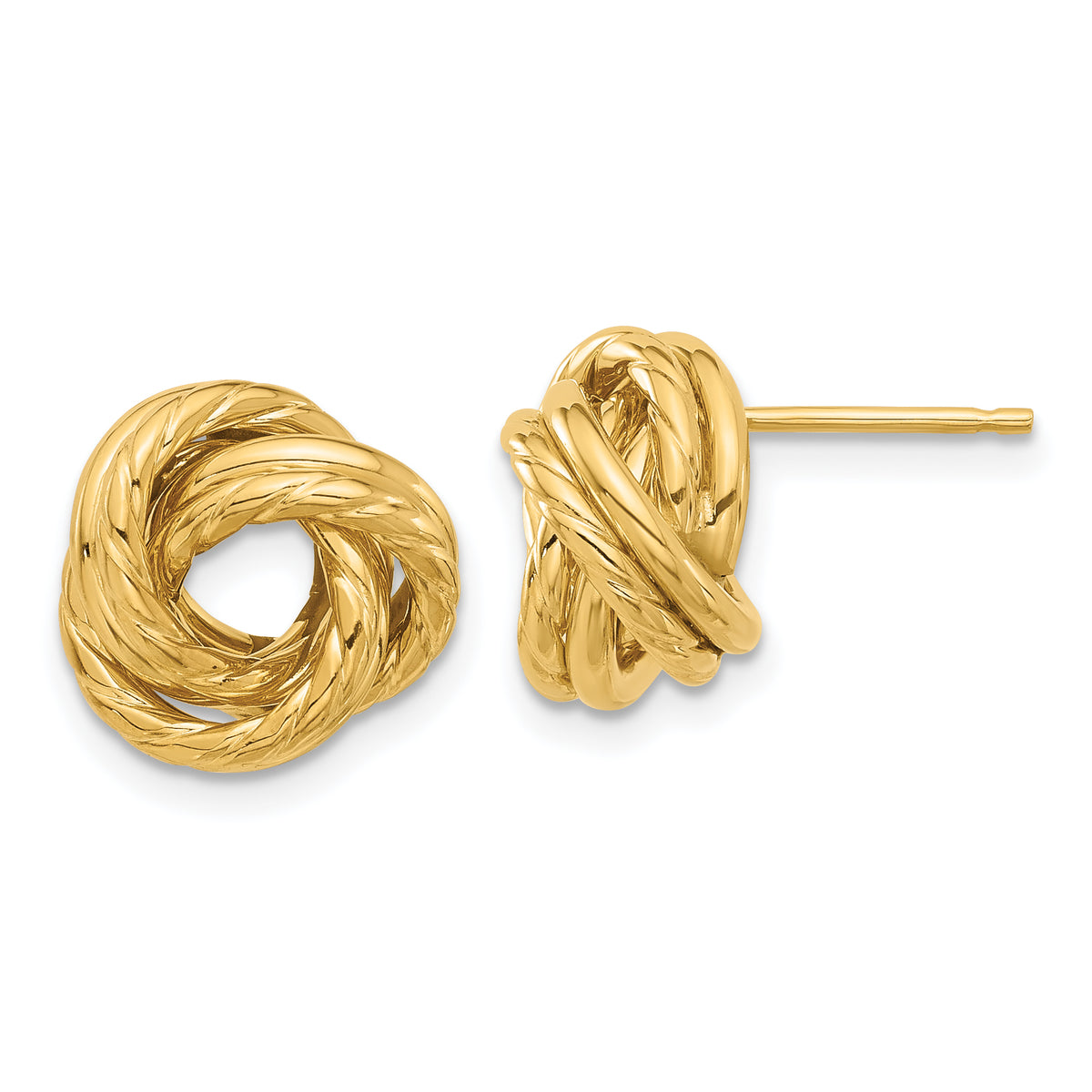 14K Polished and Textured Love Knot Post Earrings