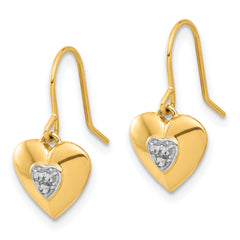 14k and White Rhodium D/C Heart Dangle Earrings