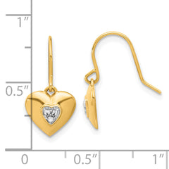 14k and White Rhodium D/C Heart Dangle Earrings