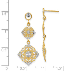 14k Rhodium Diamond-cut Filigree Dangle Earrings