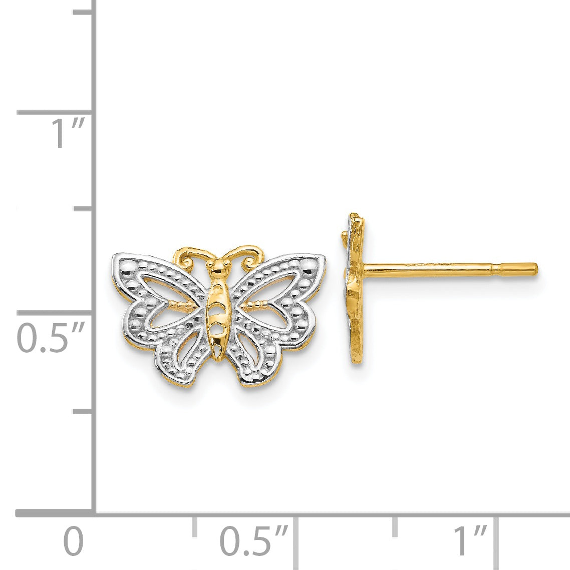 Butterfly Post Earrings in 14K Two-Tone Gold