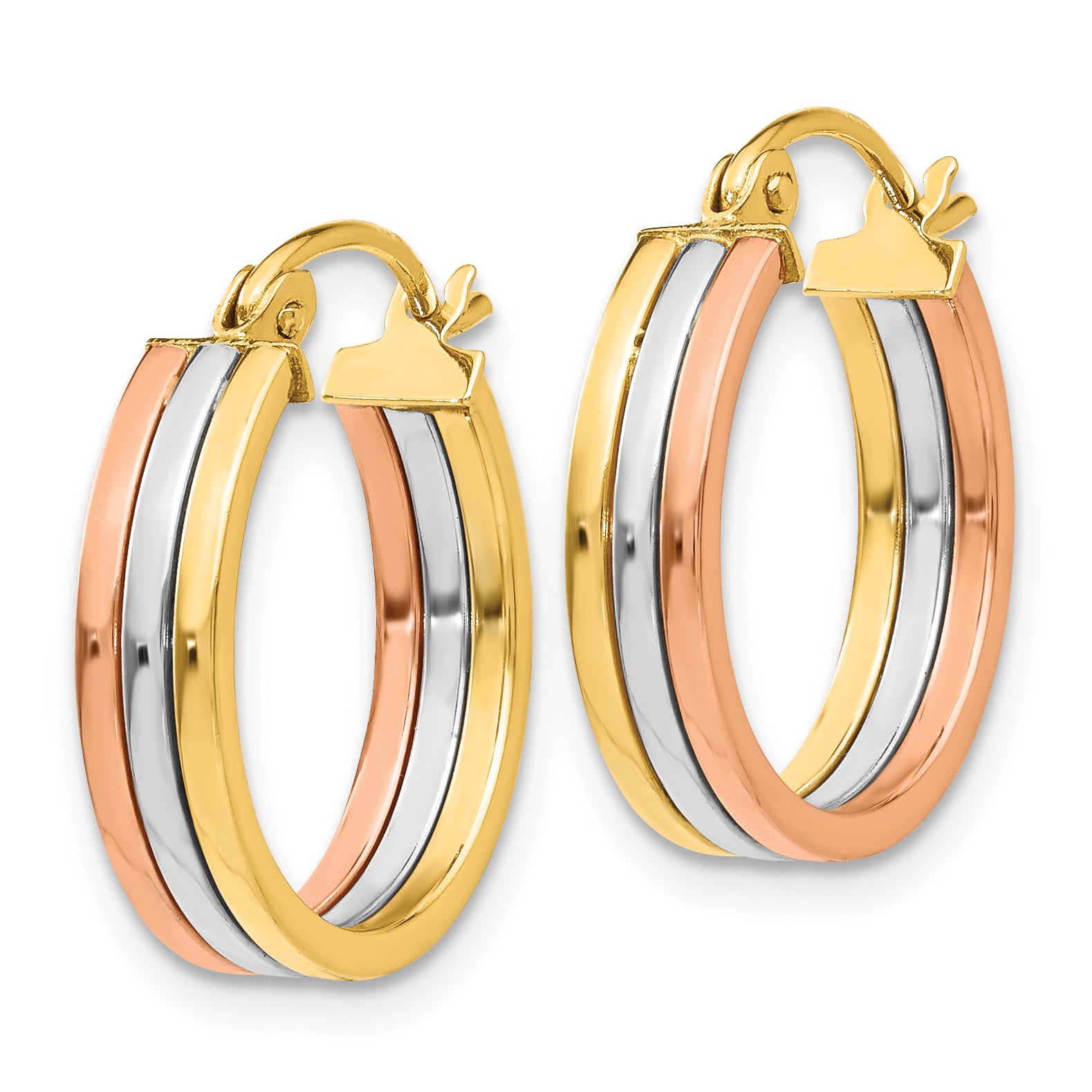 14K Tri Color Hoop Earrings Secondary image