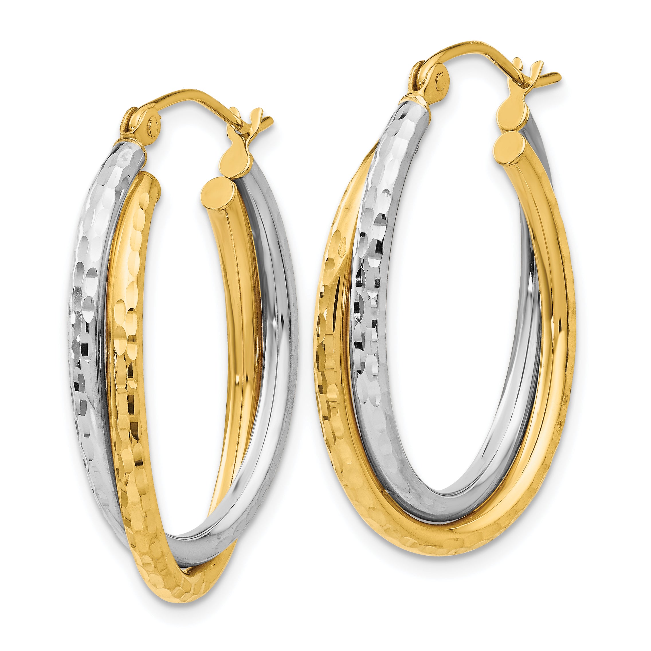 14k Two-tone Diamond-cut Polished Oval Hoop Earring Secondary image