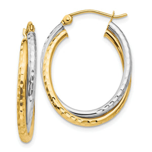 Oval Hoop Earrings in 14K Two-Tone Gold, 21.5x27.5mm Diamond-Cut - Sophia Jewelers