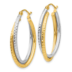 14k Two-tone Diamond-cut Polished Oval Hoop Earring