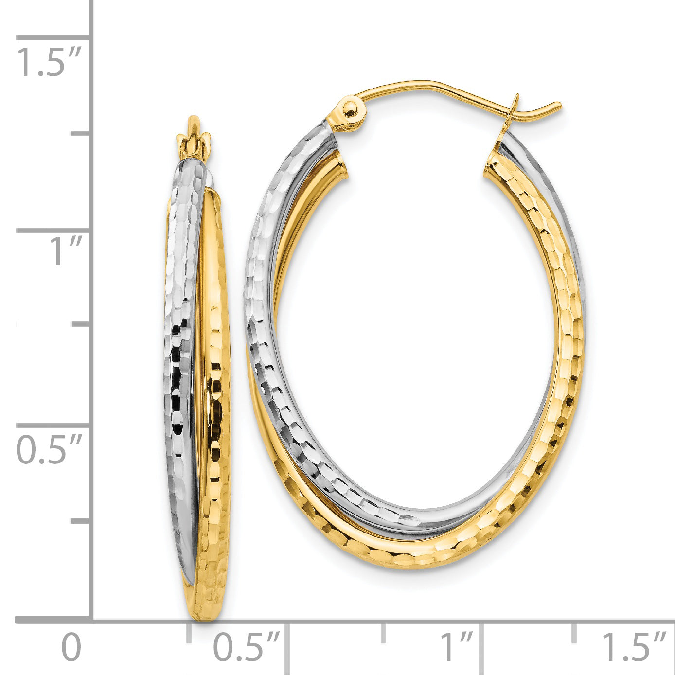 14k Two-tone Diamond-cut Polished Oval Hoop Earring