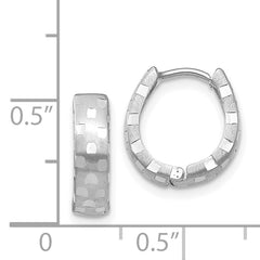 14K White Gold Diamond Cut 4mm Patterned Hinged Hoop Earrings