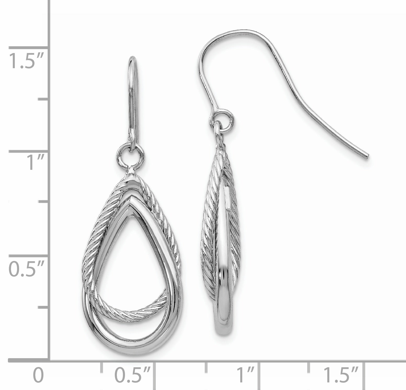 14K White Gold Polished and Textured Teardrop Shepherd Hook Earrings Secondary image
