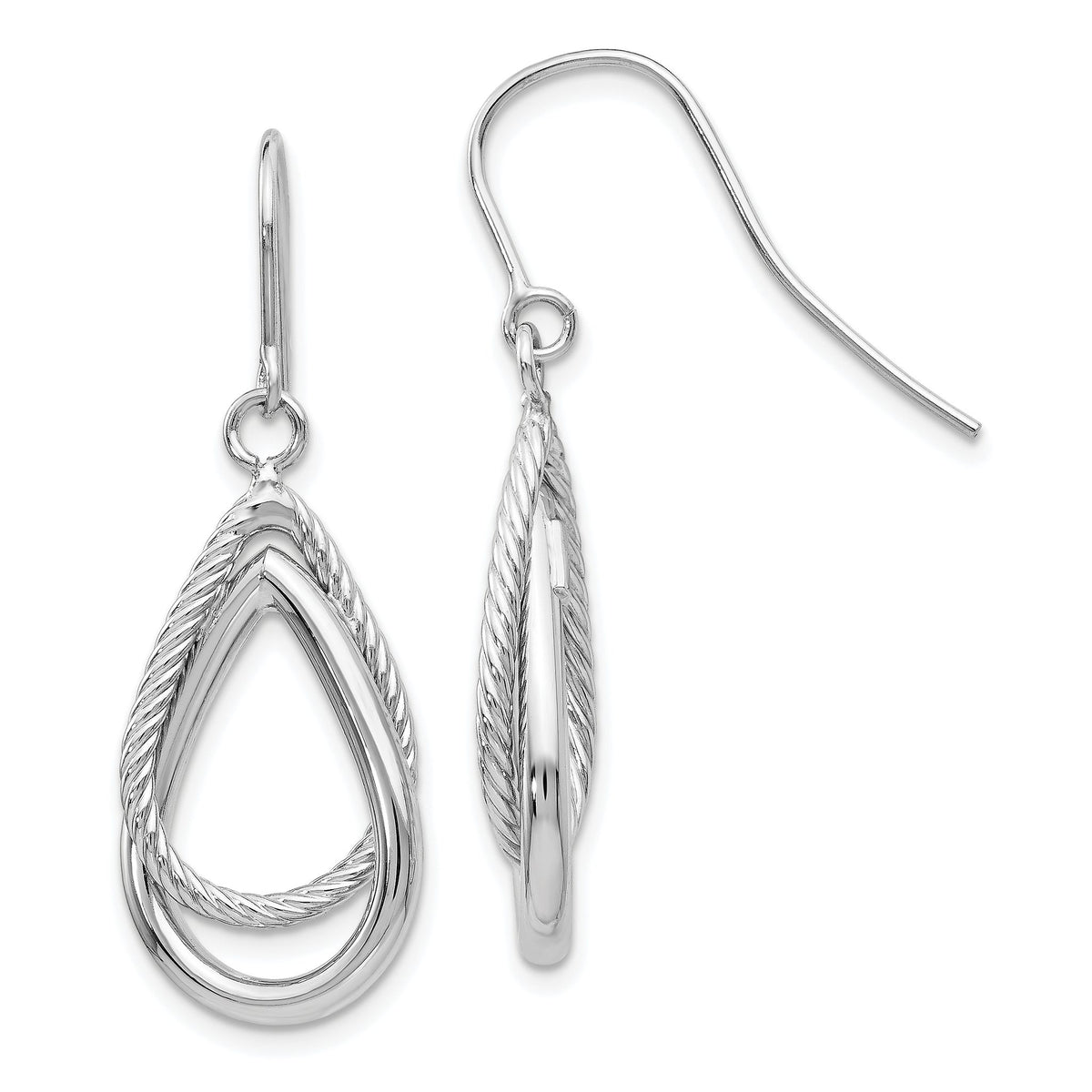 Teardrop Shepherd Hook Dangle Earrings in 14K White Gold, Textured - Sophia Jewelers Main image