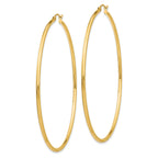 14k Polished 2x70mm Round Tube Hoop Earrings