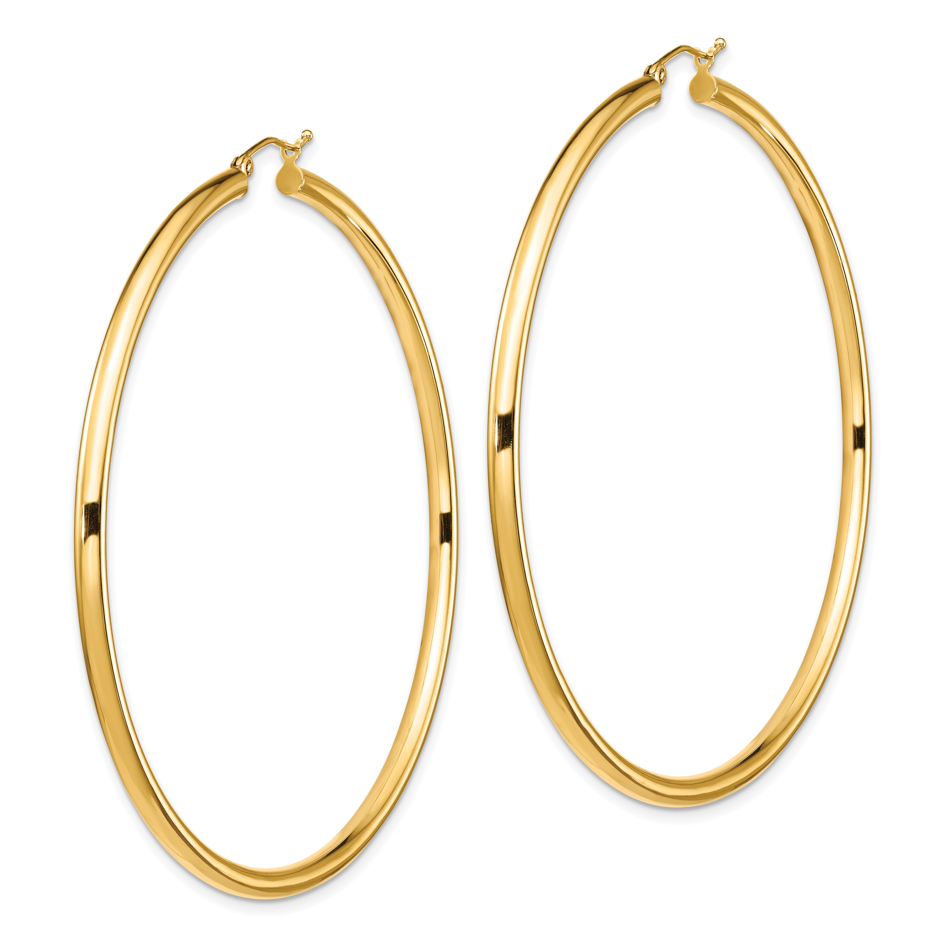 14k Polished 3x70mm Lightweight Round Tube Hoop Earrings