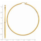 14k Polished 2x75mm Lightweight Round Tube Hoop Earrings