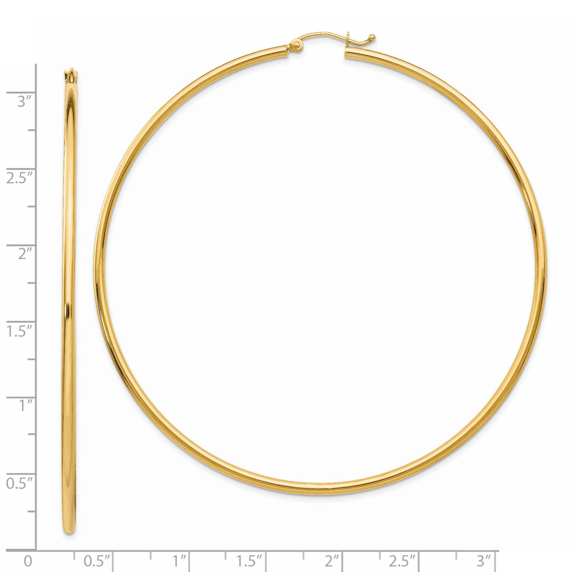 14k Polished 2x75mm Lightweight Round Tube Hoop Earrings