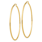 14k Polished 2x70mm Lightweight Round Tube Hoop Earrings
