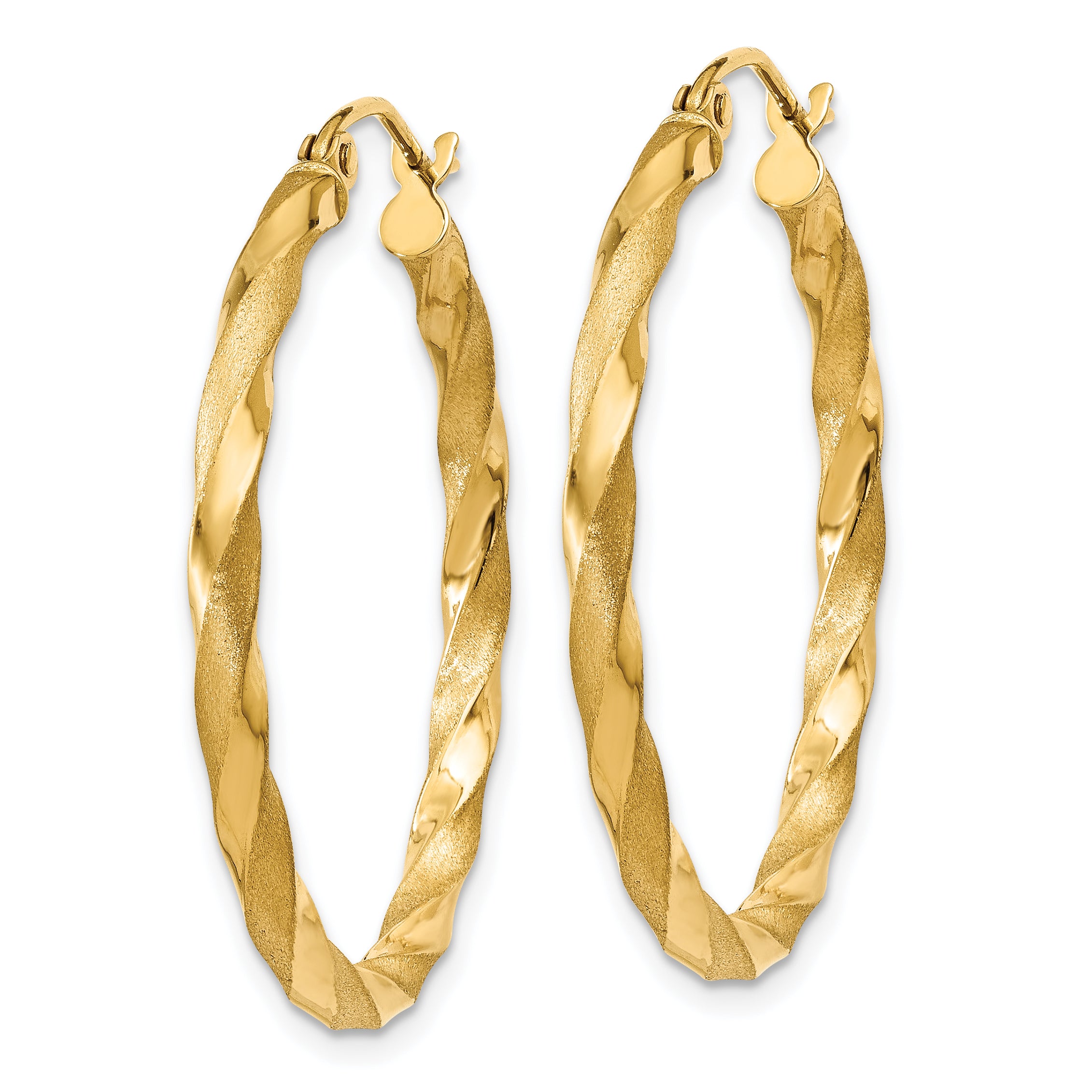 14k Polished & Satin Twisted Hoop Earrings