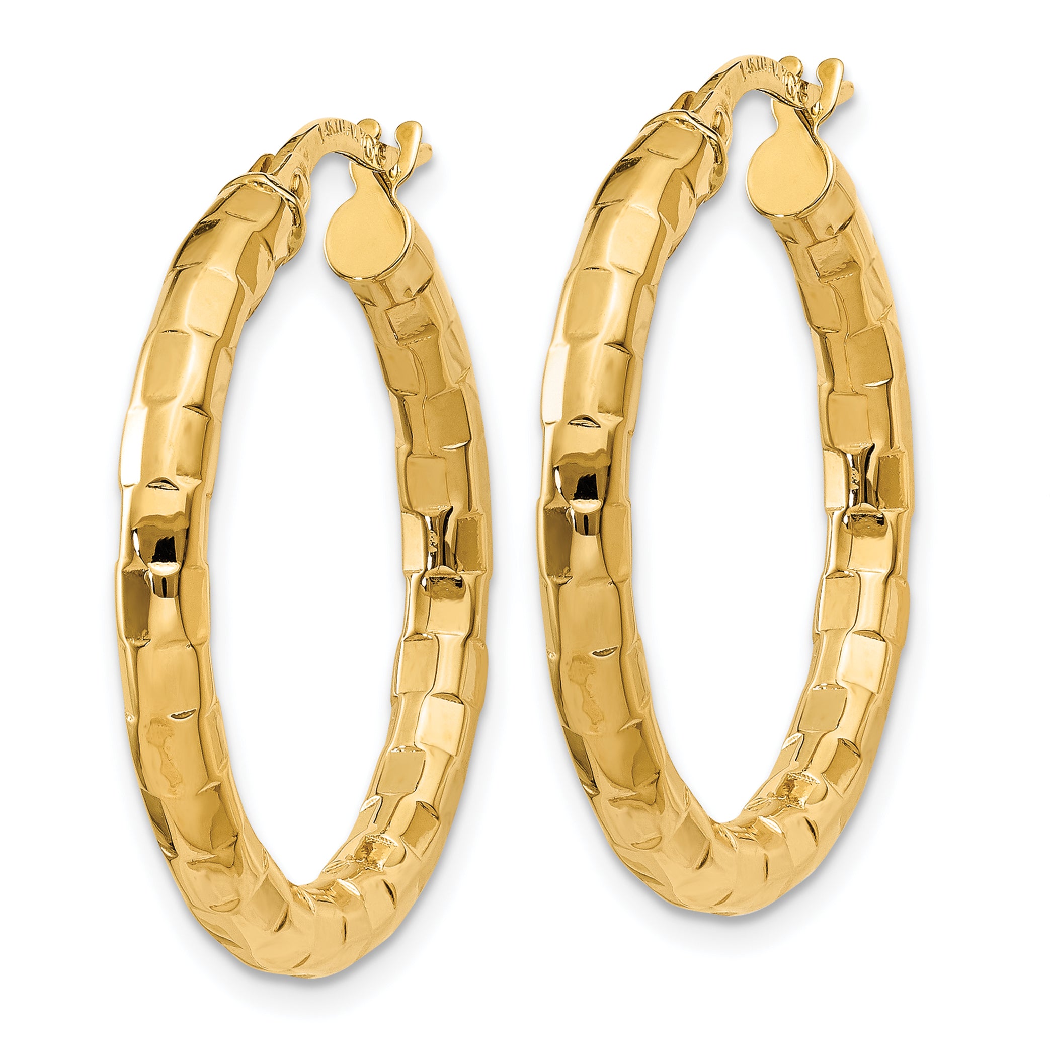 14k Polished/Textured Post Hoop Earring Secondary image