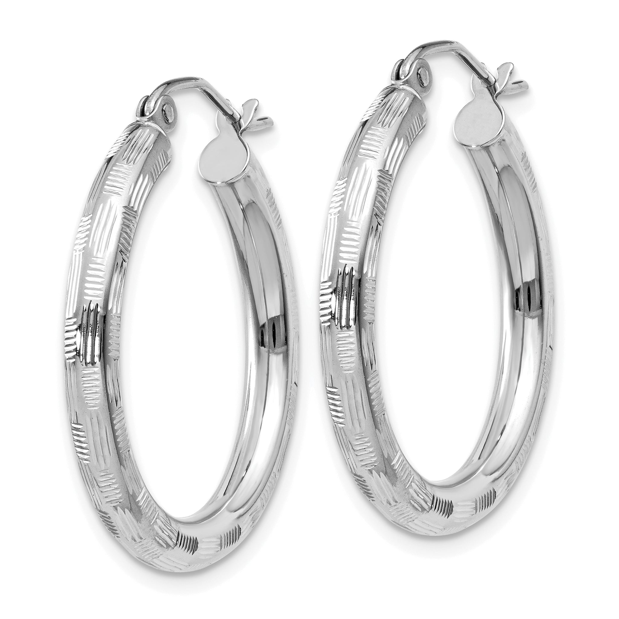 14k White Gold Diamond-cut Hoop Earrings Secondary image