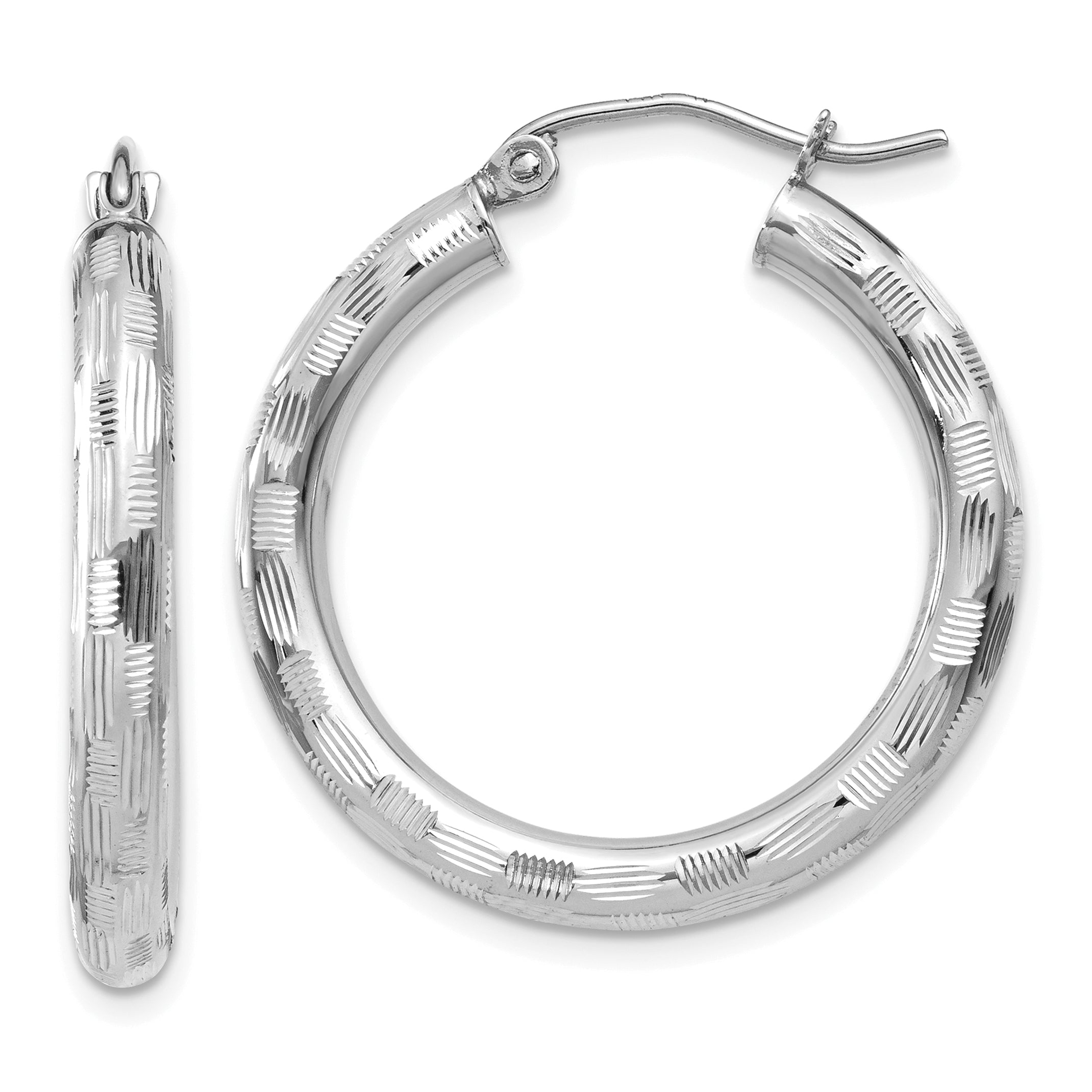 14k White Gold Diamond-cut Hoop Earrings Main image