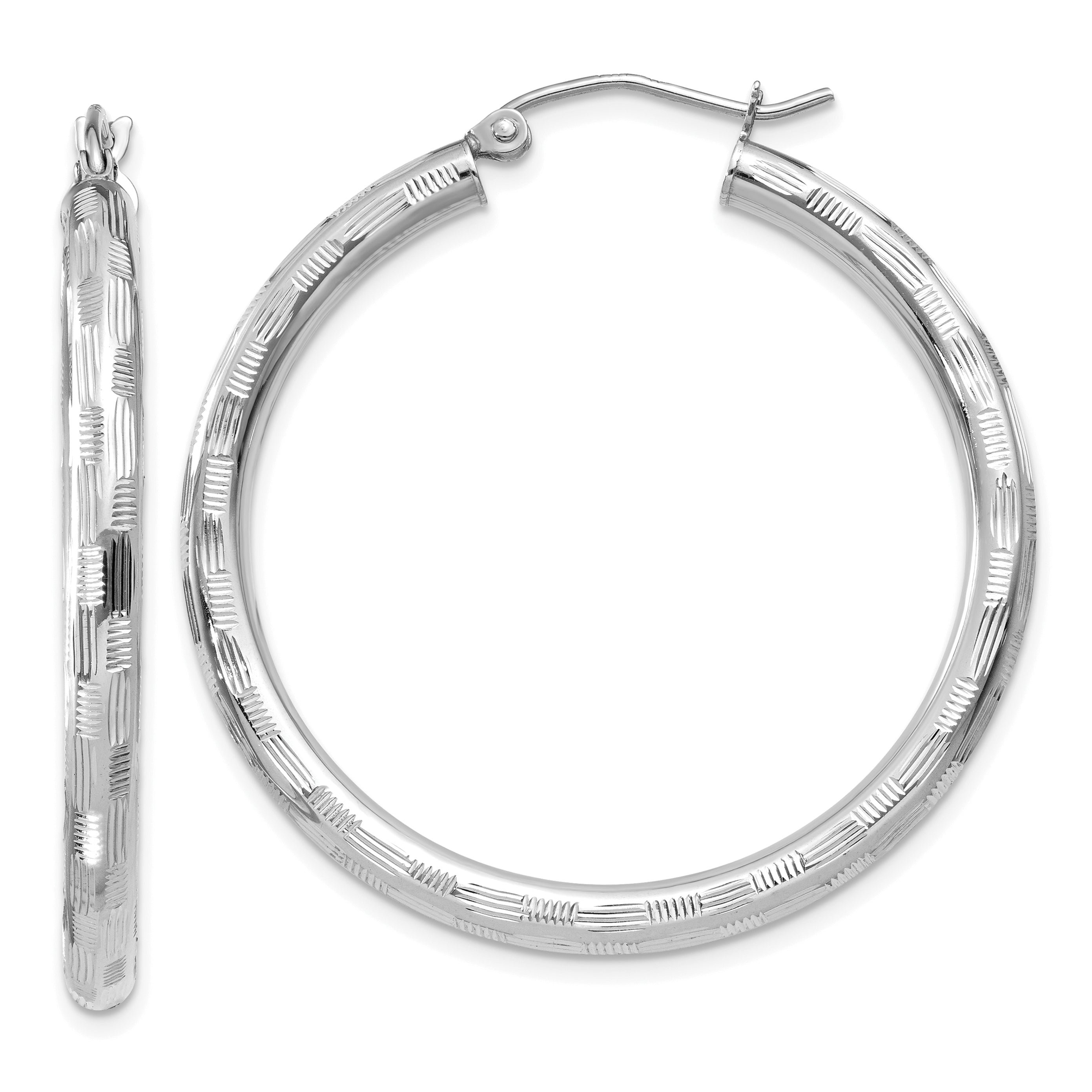 14k White Gold Diamond-cut Hoop Earrings Main image