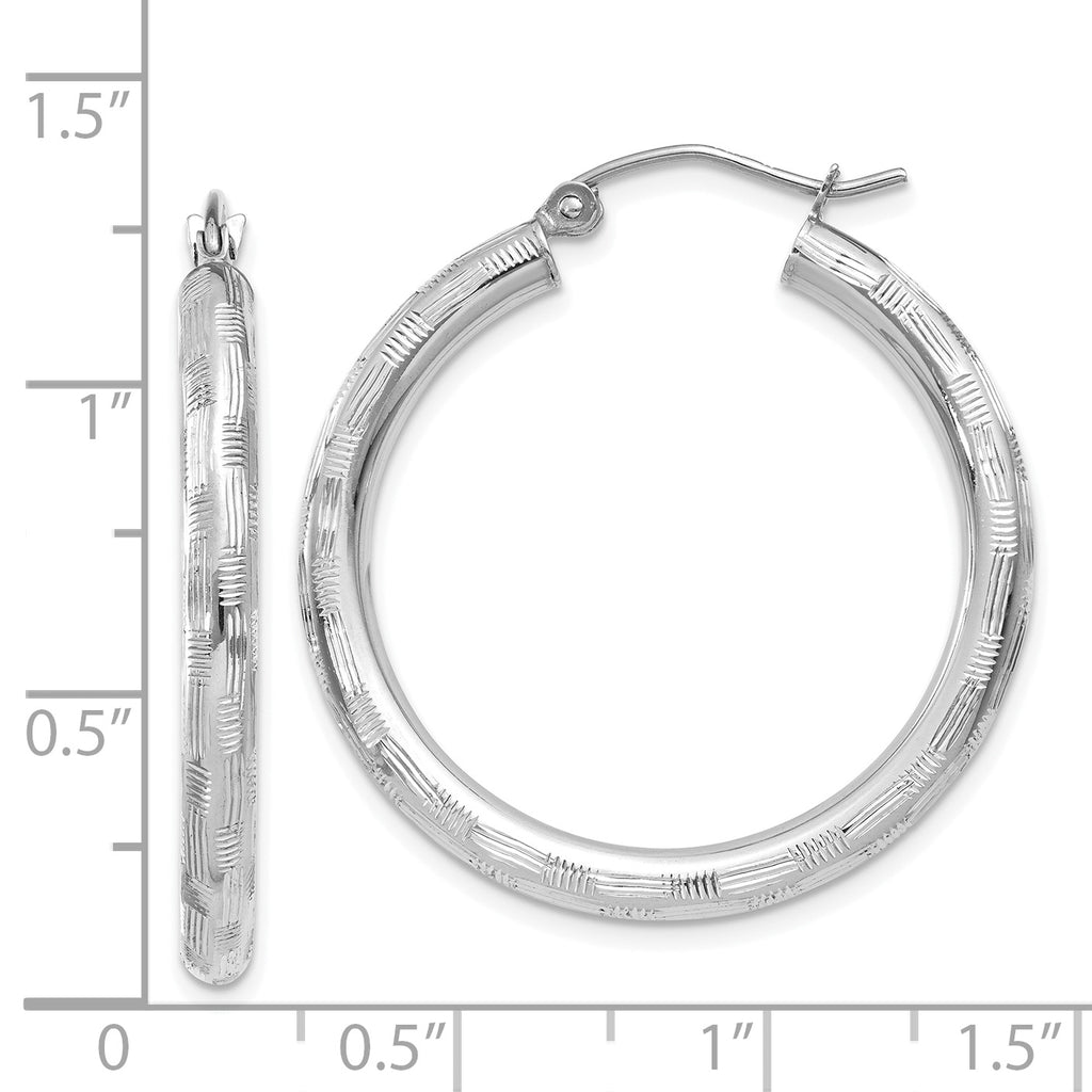 14k White Gold Diamond-cut Hoop Earrings