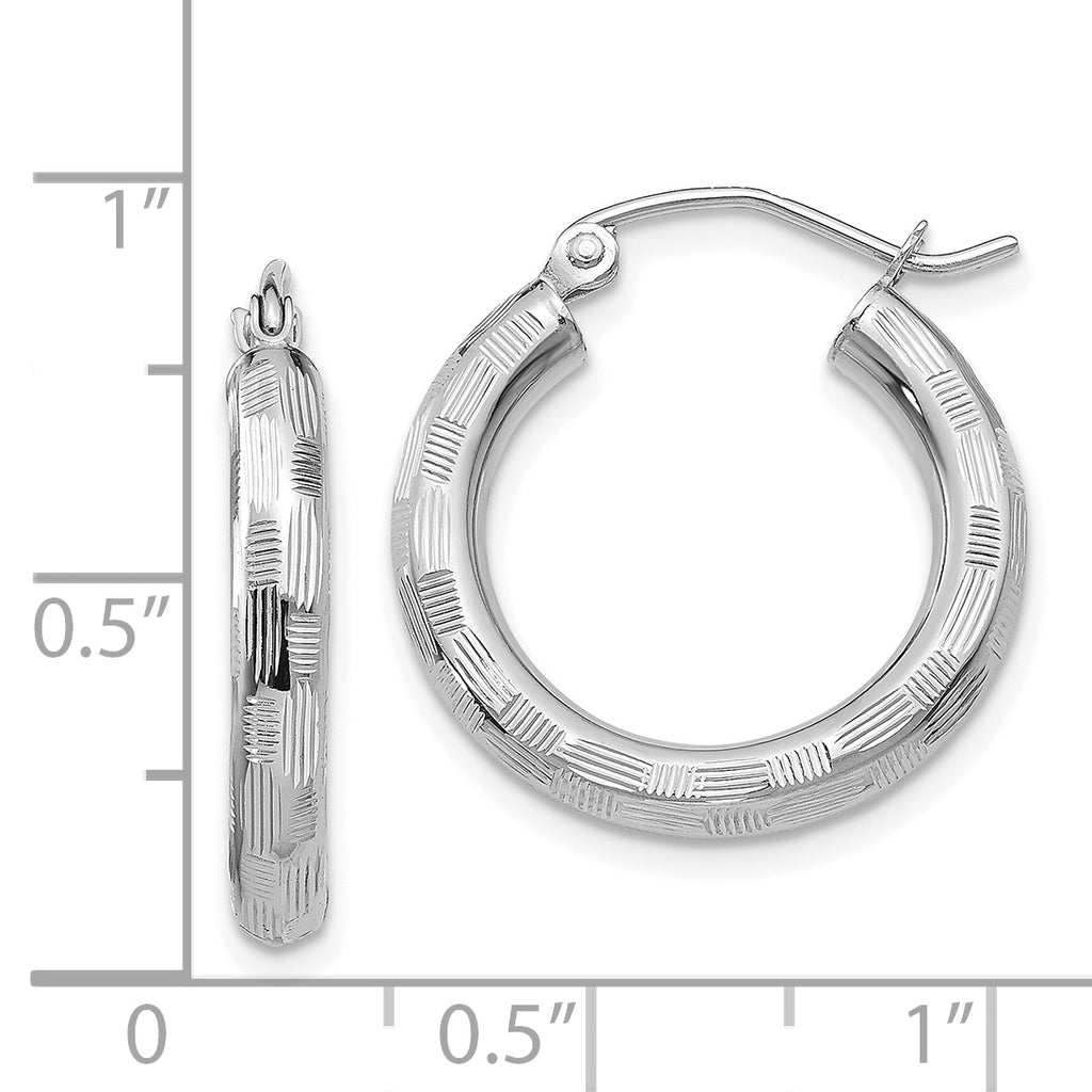 14k White Gold Diamond-cut Hoop Earrings