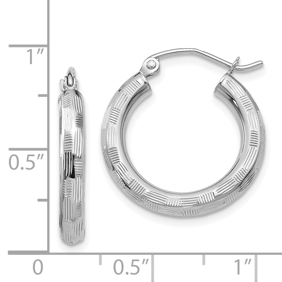 14k White Gold Diamond-cut Hoop Earrings