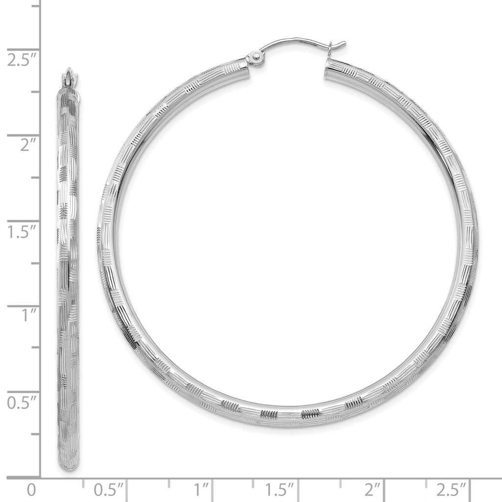 14k White Gold Diamond-cut Hoop Earrings