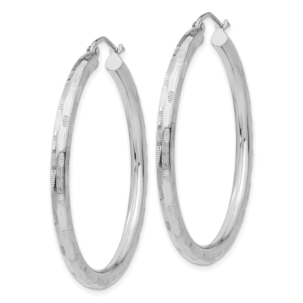 14k White Gold Diamond-cut Hoop Earrings