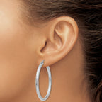 14k White Gold Diamond-cut Hoop Earrings