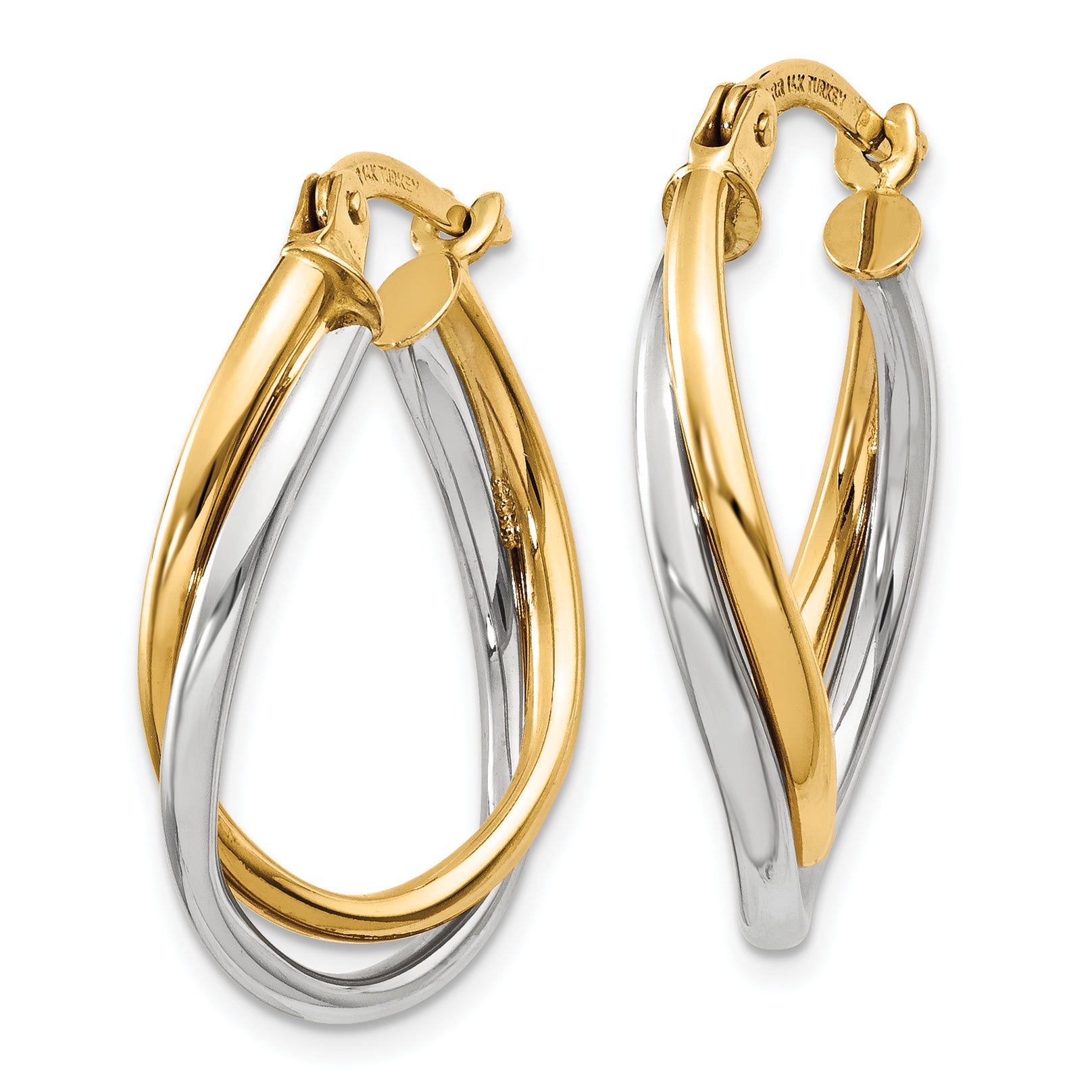 14K Two-Tone Polished Oval Hoop Earrings Secondary image