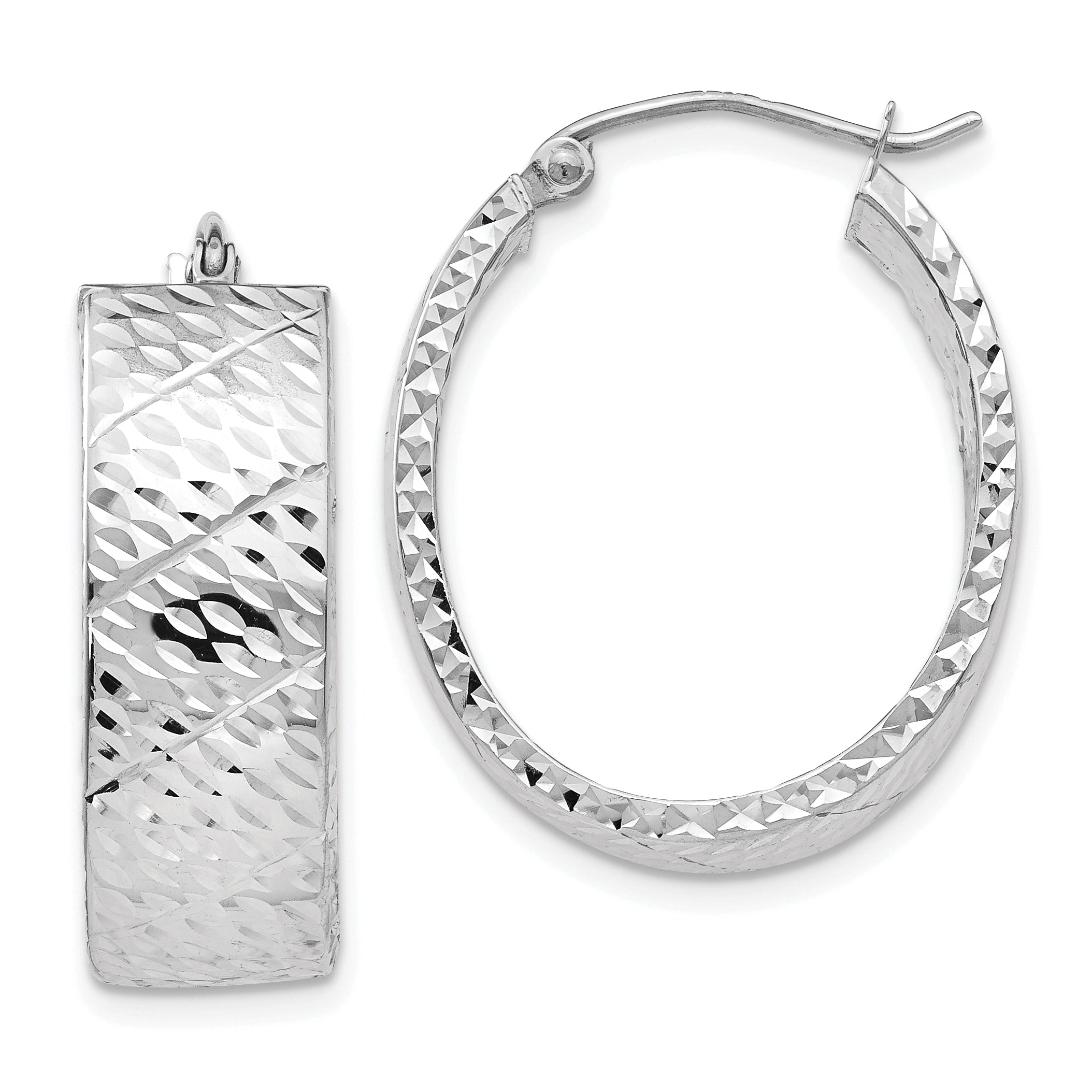 14k White Gold Diamond Cut Hoop Earrings Main image