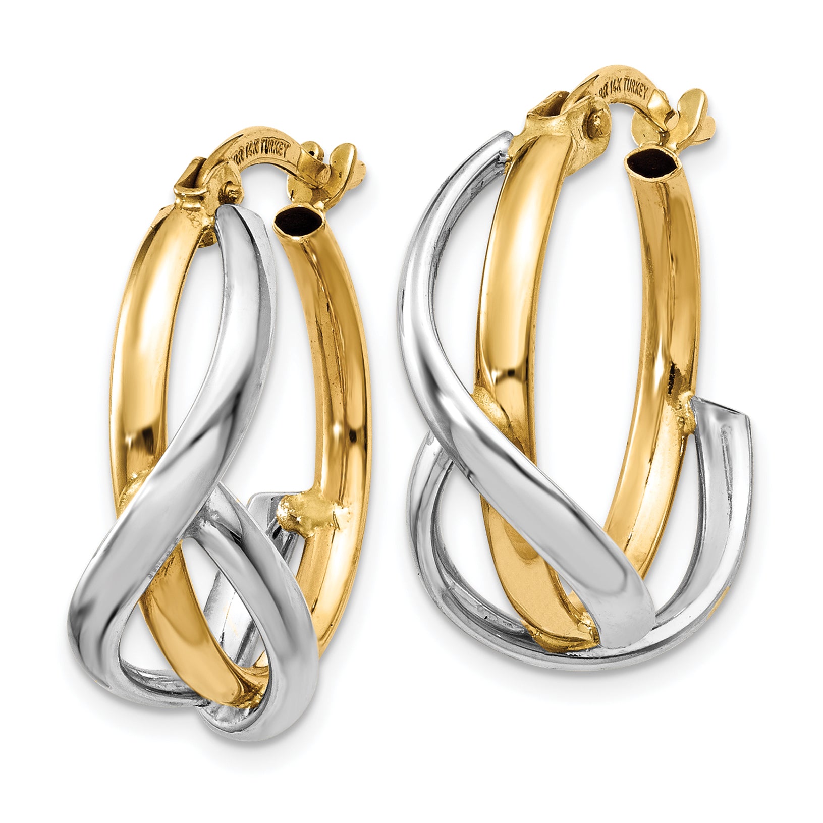 14K Two-Tone Polished Twisted Hoop Earrings Secondary image