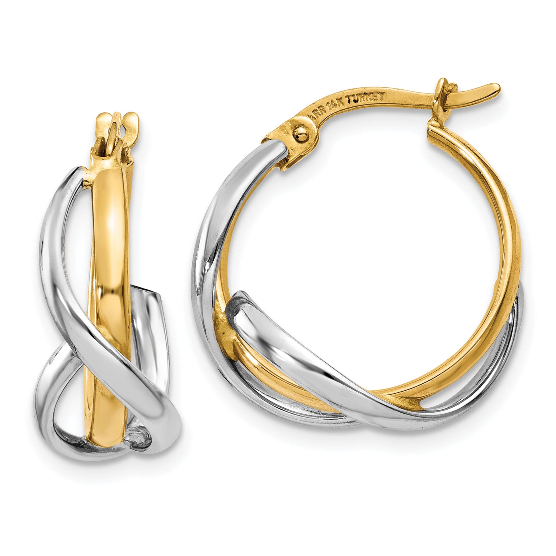 14K Two-Tone Polished Twisted Hoop Earrings Main image
