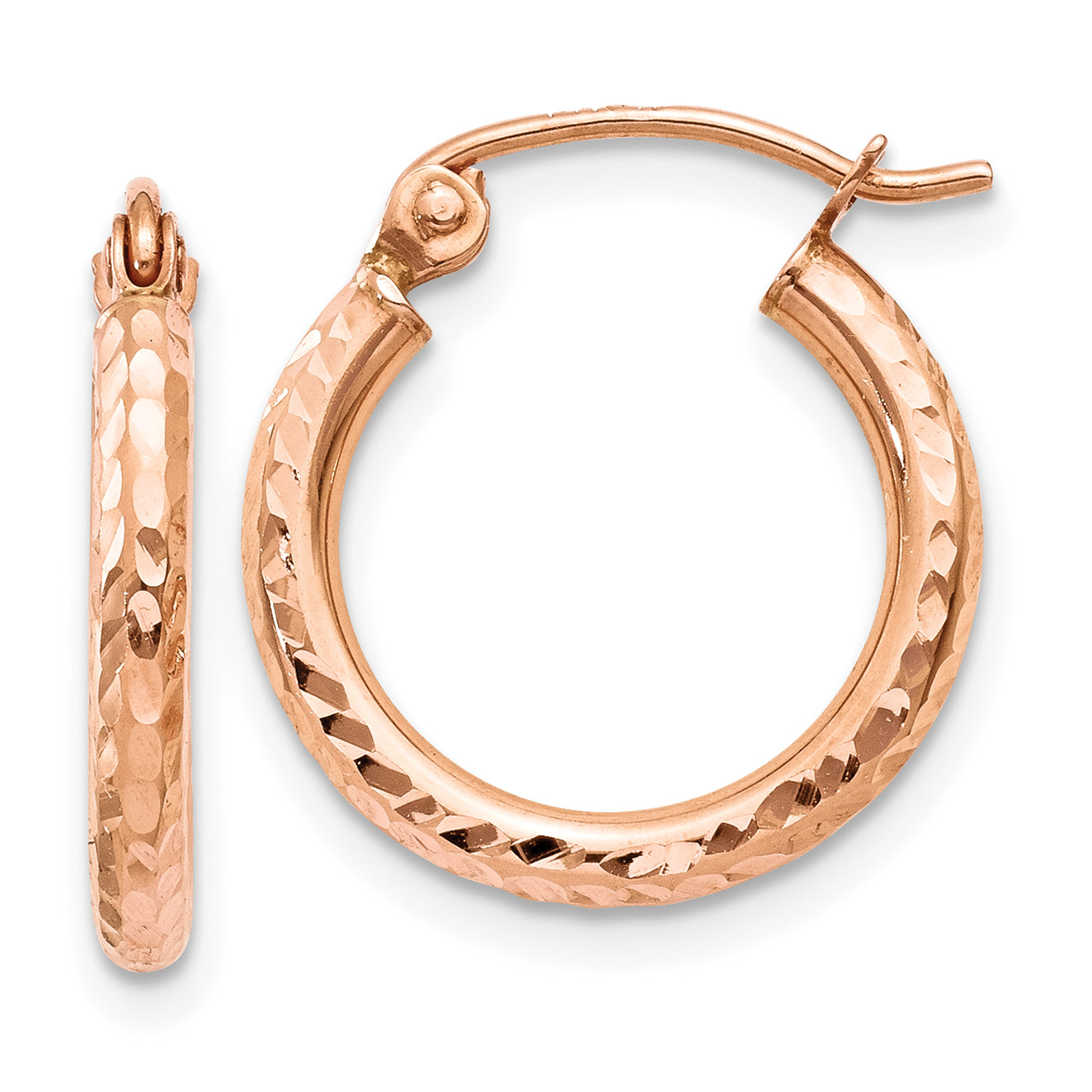 14k Rose Gold Lightweight Diamond-cut Hoop Earrings Main image