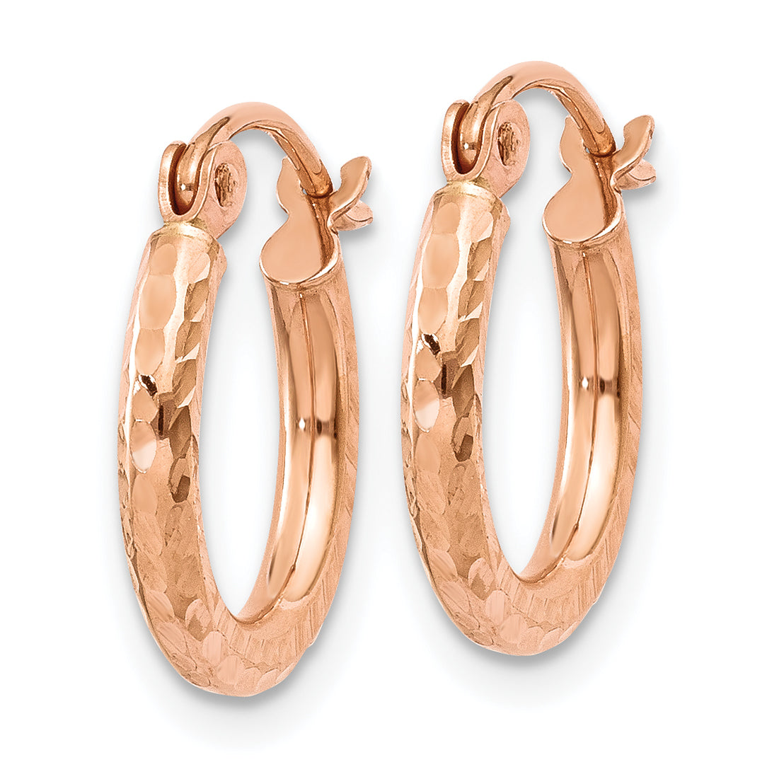 14k Rose Gold Lightweight Diamond-cut Hoop Earrings Secondary image