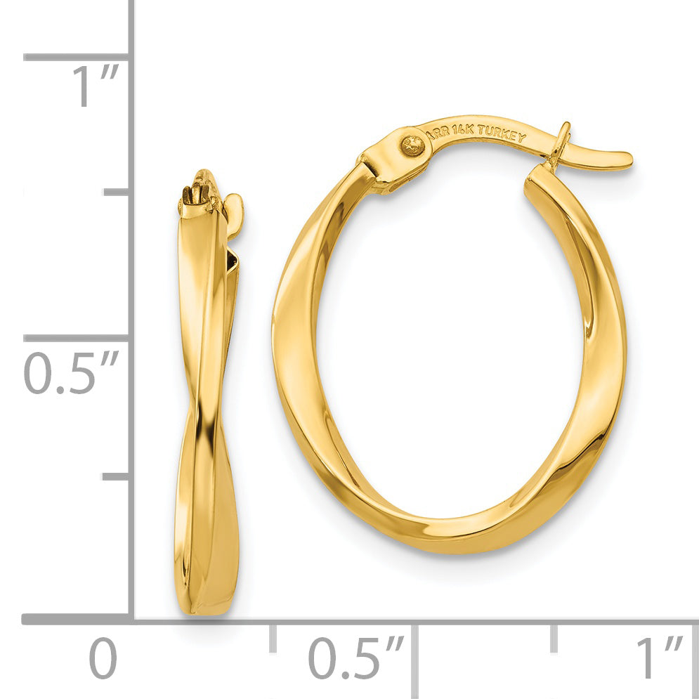 14K Gold Polished Twisted Oval Hoop Earrings