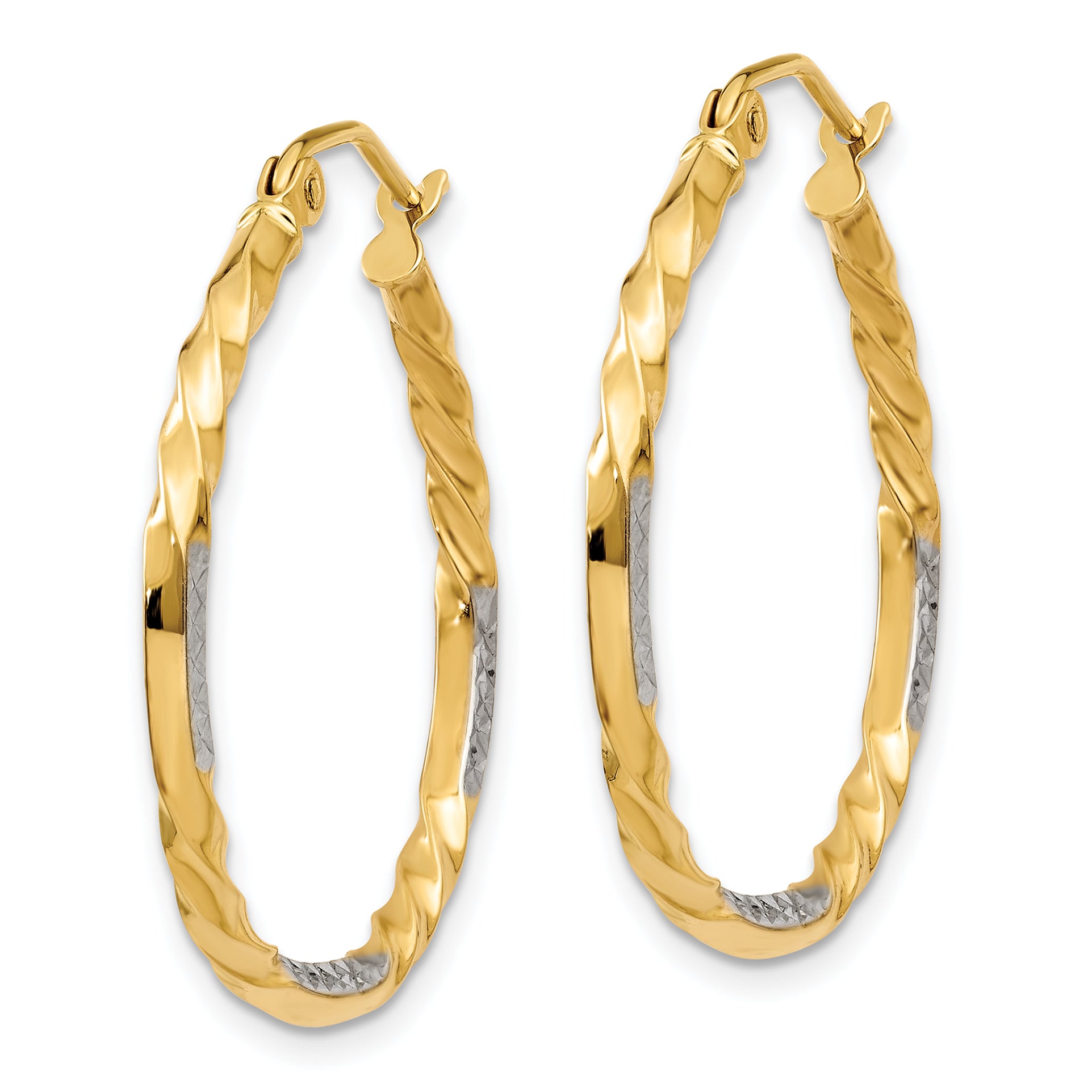 14k & Rhodium Diamond Cut Twisted Hoop Earrings