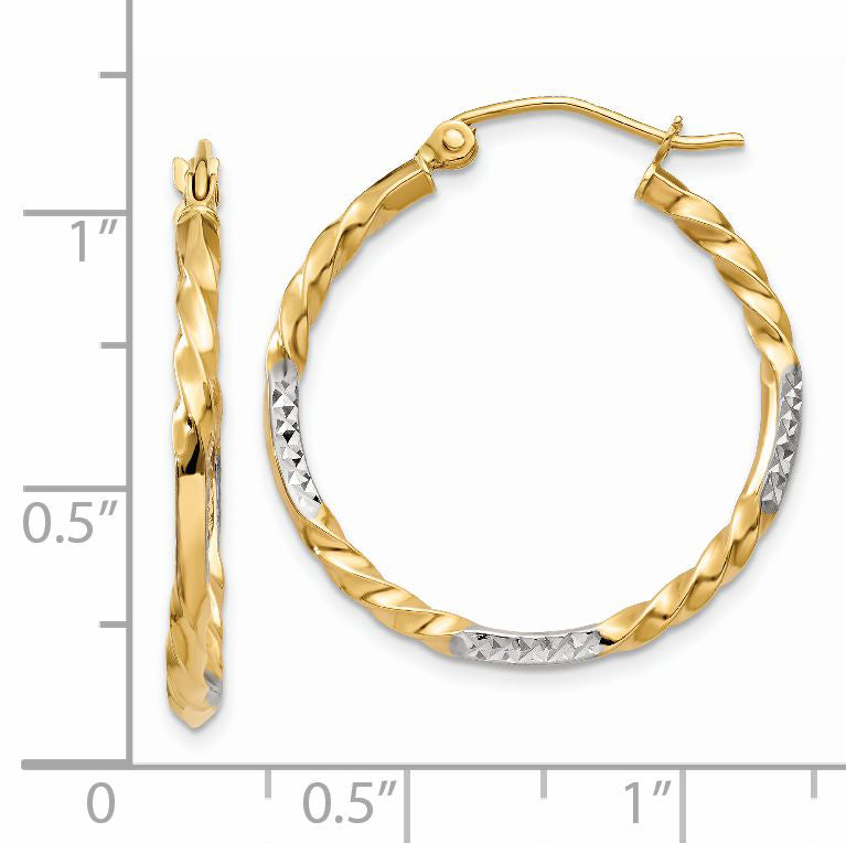 14k & Rhodium Diamond Cut Twisted Hoop Earrings