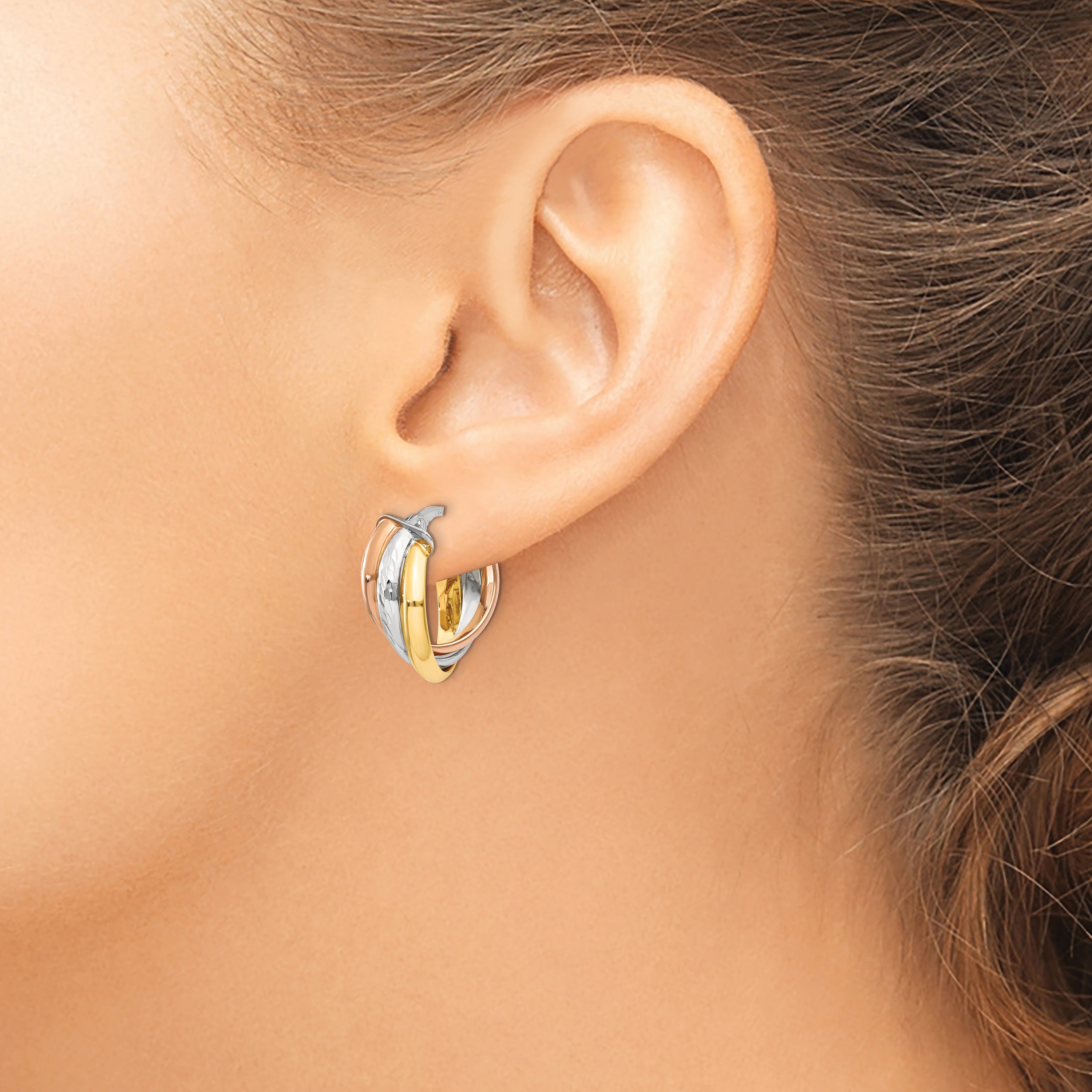 14K Tri-color Polished Post Hoop Earring