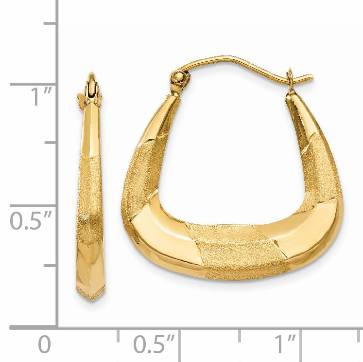 14k Polished, Satin and Diamond-cut Hoop Earrings
