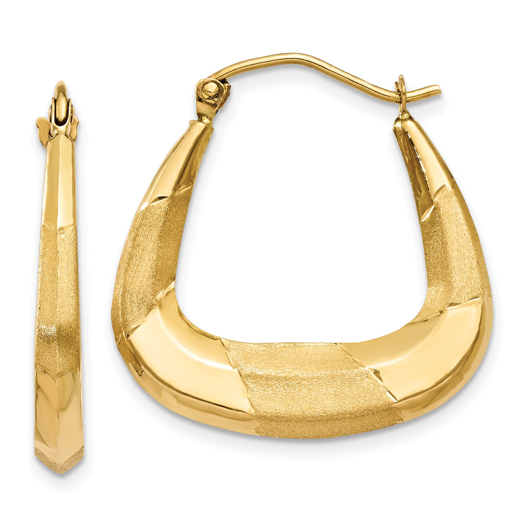 14k Polished, Satin and Diamond-cut Hoop Earrings