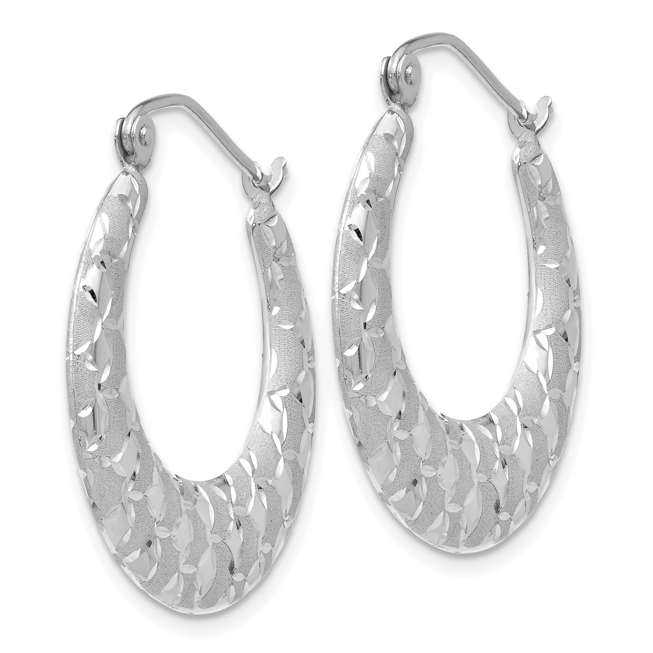 14k White Gold Satin and Diamond-cut Hoop Earrings Secondary image