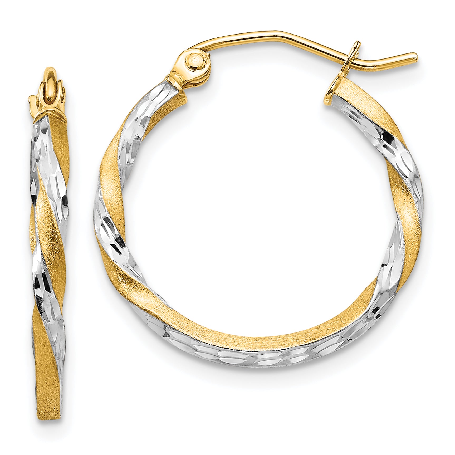 14k & Rhodium Satin Diamond Cut Twisted Hoop Earrings Main image