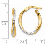 14K w/White Rhodium Textured and Polished Oval Hoop Earrings