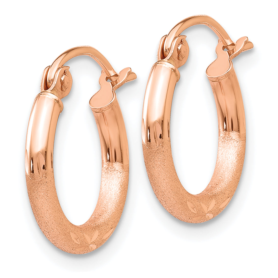 14k Rose Gold Lightweight Satin Diamond Cut Hoop Earrings Secondary image